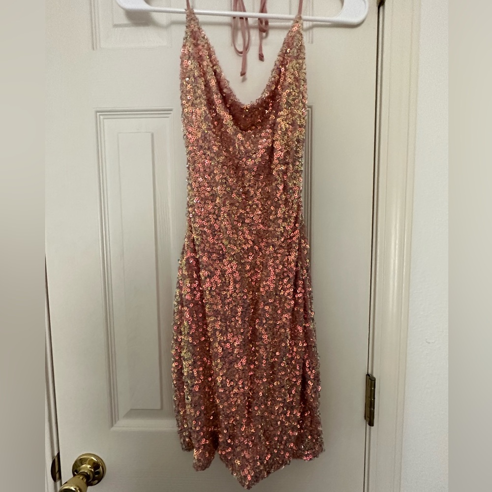 Rose gold/ pink shimmer sequin mini dress Size S
